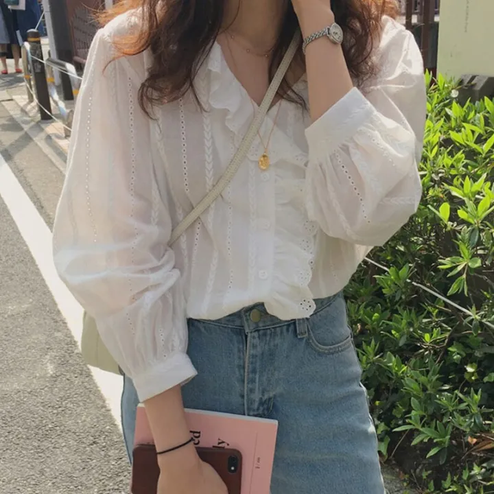 Blusas%20Cotton%20Loose%20Women%20Blouses%20Ruffles%20V-neck%20Long%20Sleeve%20Female%20Shirt%20Tops%20Spring%20New%20Office%20White%20Blouses%20Women%20Casual%208561%20-%20Image%202