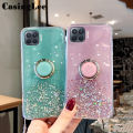 Casinglee for OPPO F17 case Shiny Ring Glitter Soft Transparent Holder Stand Back cover with String for OPPO F17 Phone cases cover Stars Moon Girls. 