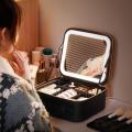 Makeup Bag With Led Lighted Mirror Travel Cosmetic Organizer Adjustable Led Vanity Mirror Women Waterproof Cosmetic Case.