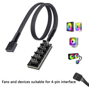 1 to 5 Way PWM Fan Hub PC CPU Cooling 4 PIN/3PIN Fan Power Cable Hub Splitter Adapter Desktop Computer Cooler Case Fans