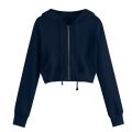 Solid Zipper Women's Crop Tops Sweatshirt Casual Pocket Long Sleeve Pullover Hooded Drawstinhg Hoodies For Girls Fashion Свитшот. 