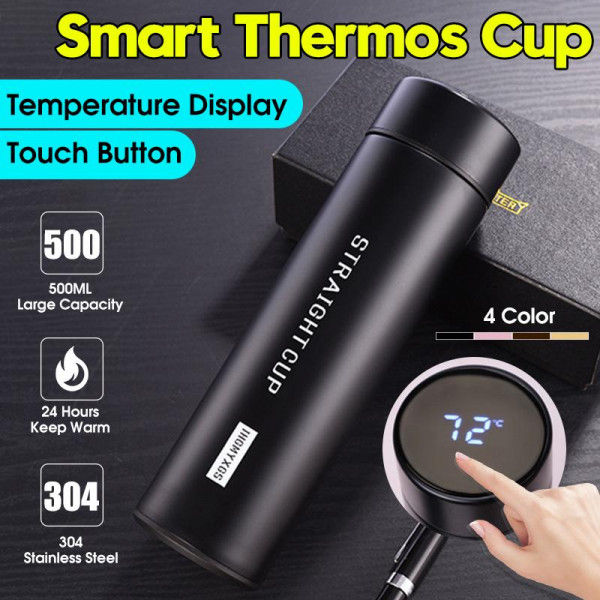 Thermos Stainless steel tumbler insulated water bottle 500ml  cute coffee thermos cup LED Touch Display Temperature Vacuum Flasks Drinkware smart hot water bottle travel mug with extra battery gift