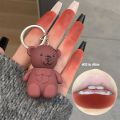 Cute Bear Keychain Lip Mud Matte Velvet Mousse Grey Pink Lipstick Waterproof Long Lasting Non-Stick Cup LipGloss Korean Cosmetic.