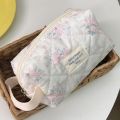 Heart Quilted Women's Cosmetic Bag Cotton Padded Floral Makeup Bag Checkered Lightweight Travel Organizer Toiletry Storage Pouch.