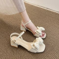 Chunky-Heel Sandals Women's2023Summer New Fashion Bowknot Fairy Dress with Middle Heel Fashion Women's Shoes. 