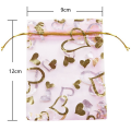 200 PCS 9X12cm Heart Printed Pink Organza Bags Jewelry Pouch Bags.