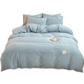 Cotton Yarn-Dyed Washed Cotton Four-Piece Cotton Non-Printed Factory Supplier Bedding Duvet Cover Japanese High Quality Goods Fitted Sheet Wholesale. 