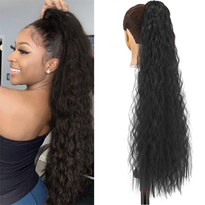 Women's%2032"super%20Long%20Corn%20Wavy%20Ponytail%20Hairpieces%20Synthetic%20Afro%20Curly%20Drawstring%20Ribbon%20Fake%20Hair%20Kinky%20Culy%20Hair%20Extensions%20-%20Image%204
