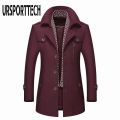 Winter Men's Wool Coats New Fashion Middle Long Scarf Collar Cotton-padded Thick Warm Woolen Coat Male Trench Coat Overcoat. 