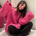 Gentle Retro Pink Thick Needle Soft Glutinous Sweater Women's Autumn and Winter Clothing Loose and Lazy Style High-Grade Pullover Top.