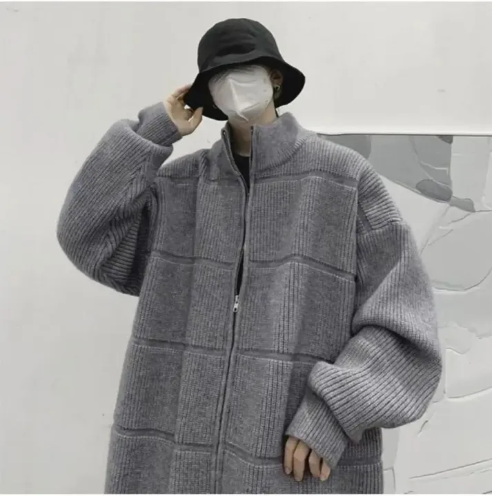 Japanese%20Zipper%20Knitted%20Cardigan%20Coat%20Autumn/winter%20Solid%20High%20Neck%20Sweater%20Male%20Lazy%20Style%20Loose%20Knitwear%20Men's%20Winter%20Clothes%20-%20Image%204