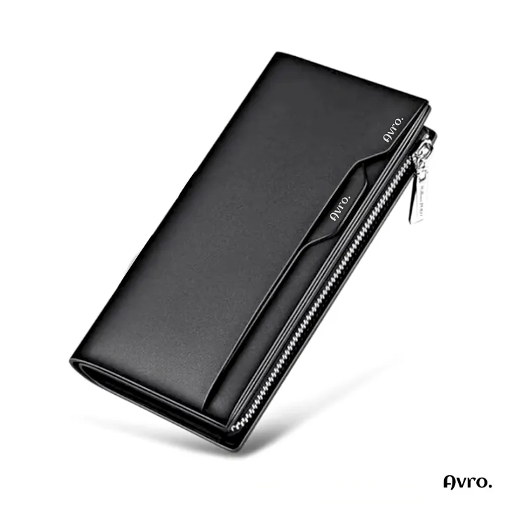 Avro Ultra-Thin PU Leather Long Wallet For Men with Two-Fold Design, Coin Pouch, and Multi-Card Slots for Business & Travel.