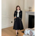 Vintage Cropped Tweed Jackets Women Elegant Black Thicken Coat Korean Single Breasted Blazer Casual Warm Short Outerwear Tops. 