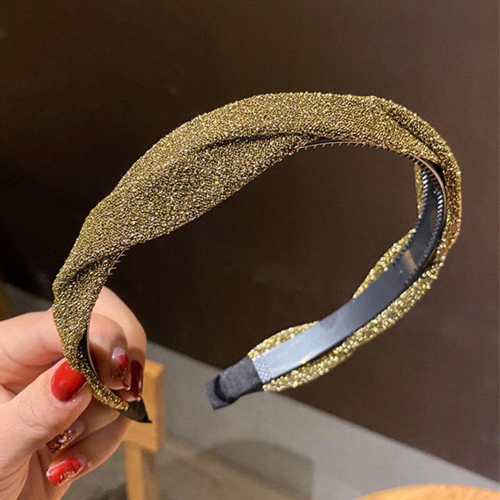 New Fashion Shiny Korean Style Women Girls Hairband Wave Crossed Non-Slip Hair Hoops Headband Hair Accessories