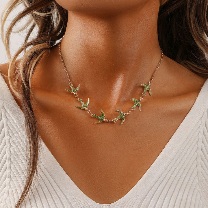 Forest Department Small Fresh Drip Oil Little Bird Clavicle Chain Sweet and Cute Little Swallow Necklace Creative Pastoral Style Necklace Wholesale