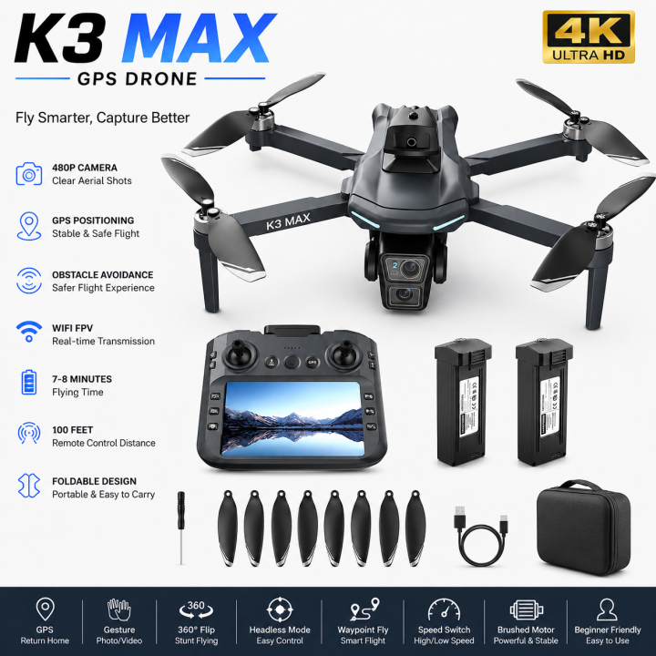 FLH K3 Max G*P*S Drone RC Big Display with 2 kilo Flying Range Professional Drone