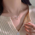 We Flower Korean Fashion Silver Shiny Zircon Bow Pendant Necklace For Women Girls Chic Lovely Butterfly Clavicle Chain Necklace Jewelry Gift.