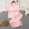 Girls' summer sleepwear thin design children's baby strawberry color Ding ice silk cool and cute home clothes two piece set. 