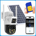 Dual Lens Solar Battery Backup PTZ IP Camera V380 PRO 4G Sim-Supported 10X Optical Zoom, Waterproof, Two-Way Audio, Motion Detection.