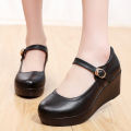 Small Big Size 33-43 Shallow Thick Bottom Genuine Leather Shoes Platform Pumps 2024 Fall Women's High Heels Wedges Shoes Office.