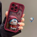 Phone Case For Oppo A16 A17 A53 A55 A18 A38 A76 A74 A12 A54s A1k A77 A95 A3s A5s A16s A31 A52 A16K A96 A17k A9 A16E A77s Casing Cute Smile Angel Eyes Cartoon Doraemon Wine Red Soft Fashion Shockproof Silicone Cover Couple.