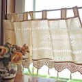 Rustic Cotton Linen Short Kitchen Curtain Handmade Hollow Flower Crochet Lace Tassel Half Window Curtain Valance Cabinet Cover. 