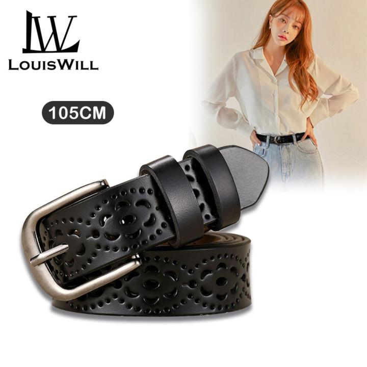 LouisWill Belt Women's Leather Belt Ladies Fashion Belt Women Hollow Belt Women's All-Match Belt Casual Thin Waist Belt