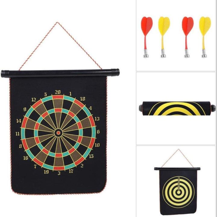 Magnetic Velvet Plastic Steel Magnet Reversible Dart Board Two-Sides with 4 Dart Board Game