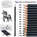 14 Pcs Set Professional Graphite Sketching Charcoal Pencils Set for Drawing.