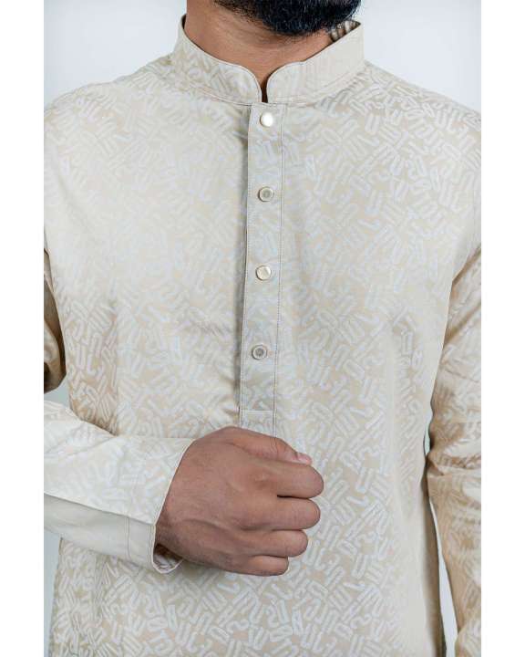 Stylish, Fashionable & Casual Men' s Cotton Punjabi Off-White Color For Men Panjabi