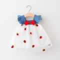 Baby Dress Summer Denim Girls Clothes With Strawberry Lace Kids Party Clothing, Birthday Dresses 3month-2y. 