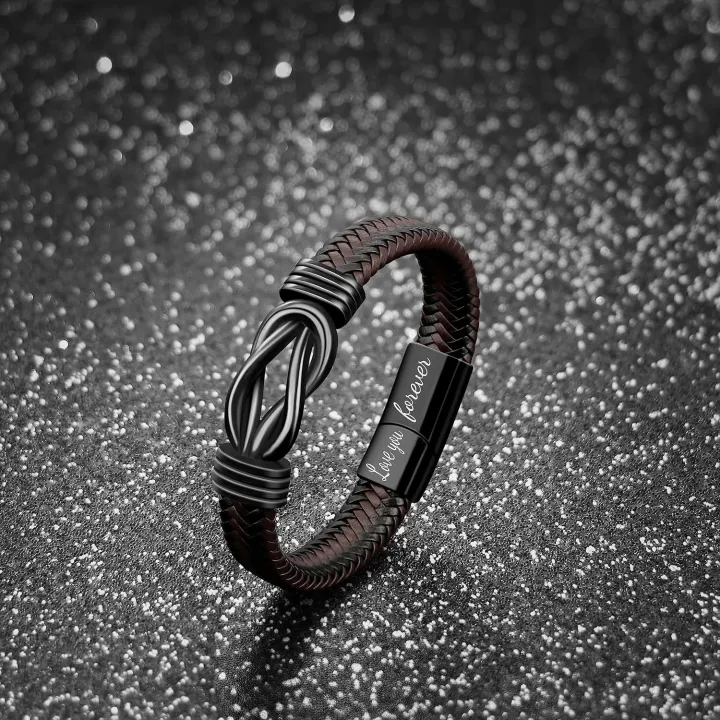 2024%20Wholesale%20Leather%20Bracelet%20Braided%20Bangle%20with%20Stainless%20Steel%20Clasp%20Family%20Friendship%20Card%20Statement%20Jewelry%20for%20Men%20-%20Image%205