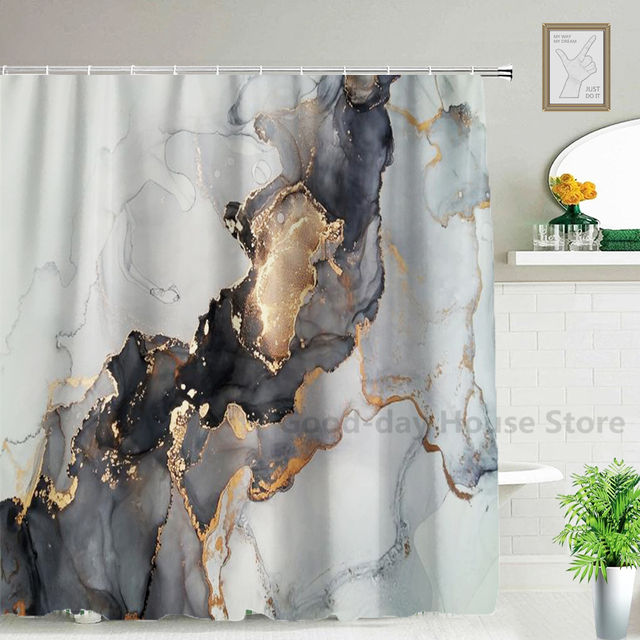 Black Gold Luxury Shower Bathroom Curtain Waterproof Fabric Modern Marble Bath Toilet Door Curtains Home Decor Cortinas De ducha