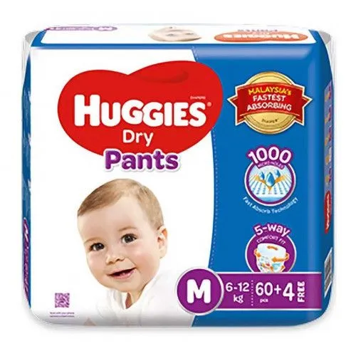 Huggies Dry Medium Pant Diaper 6-12Kg 64 Pcs (Malaysia) Daraz