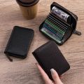 Multi Slot Card Holder Vintage Small Wallet Women Men Business Bank Credit Card Bag Male Coin Pouch Solid Leather Zipper Wallet.