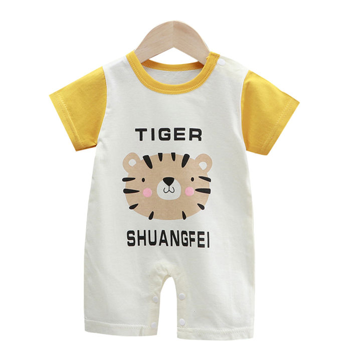【LuckyBabyFans Store】(New) baby rompers cotton cartoon printing newborn crew neck short-sleepted rompers color