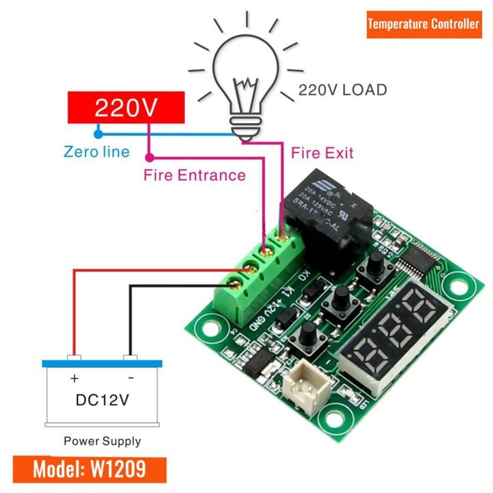 W1209 Incubator Temperature Controller 12V Supply RED LED Display