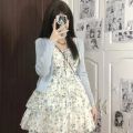 【Two-Piece Set】Summer Korean Style High-Grade Sweet Tie-Neck Strap Floral Dress for Women+All-Match Cardigan Fashion.