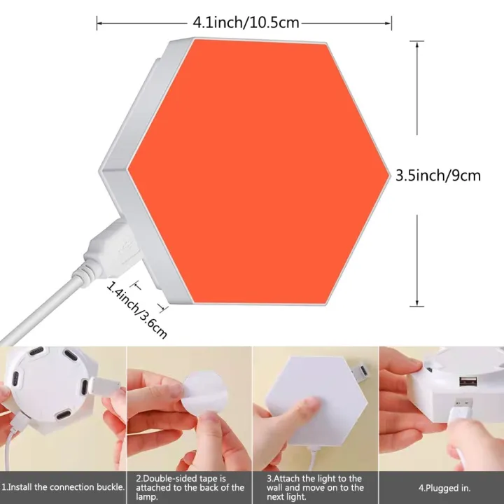 1-10PCS%20Touch%20Sensor%20LED%20Night%20Light%20RGB%20Modular%20Hexagon%20Lights%20Panels%20Remote%20Control%20Quantum%20Wall%20Lamp%20Computer%20Game%20Decor%20USB%20-%20Image%204