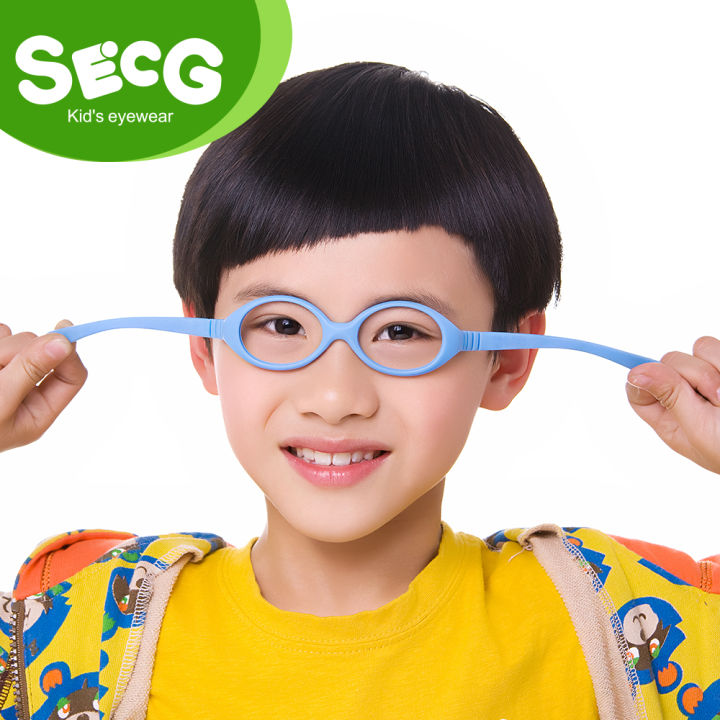 SECG Myopia Optical Round Children Glasses Frame Solid TR90 Rubber