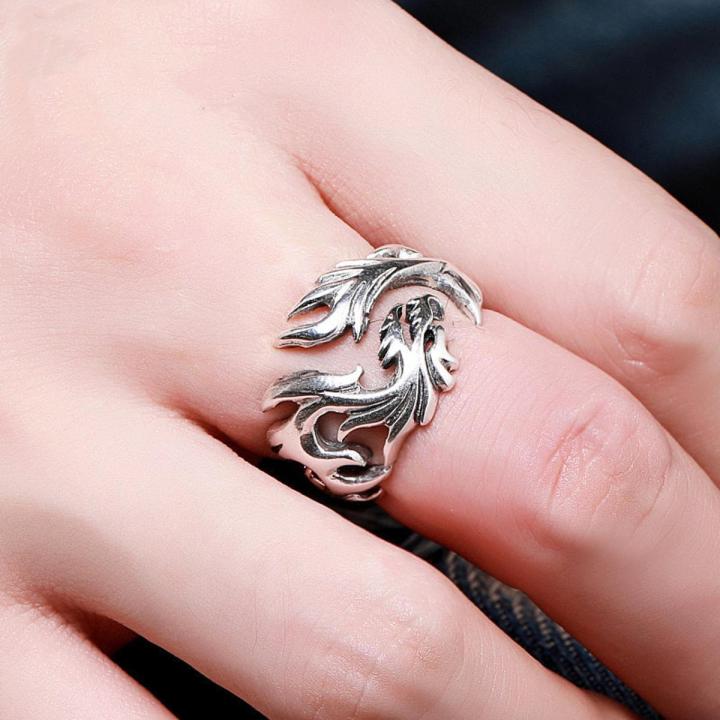 Sterling Silver Rings For Men Women Unique Dragon Head Pattern