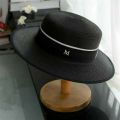 Red Flat-Top Cap Female Model Catwalk Show Top Hat Seaside Holiday Sun-Proof Sun Hat Flat Brim Straw Hat.