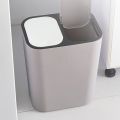 Trash Can Rectangle Plastic Push-Button Dual Compartment 12 Liter Recycling Waste Bin Garbage Can-Grey. 