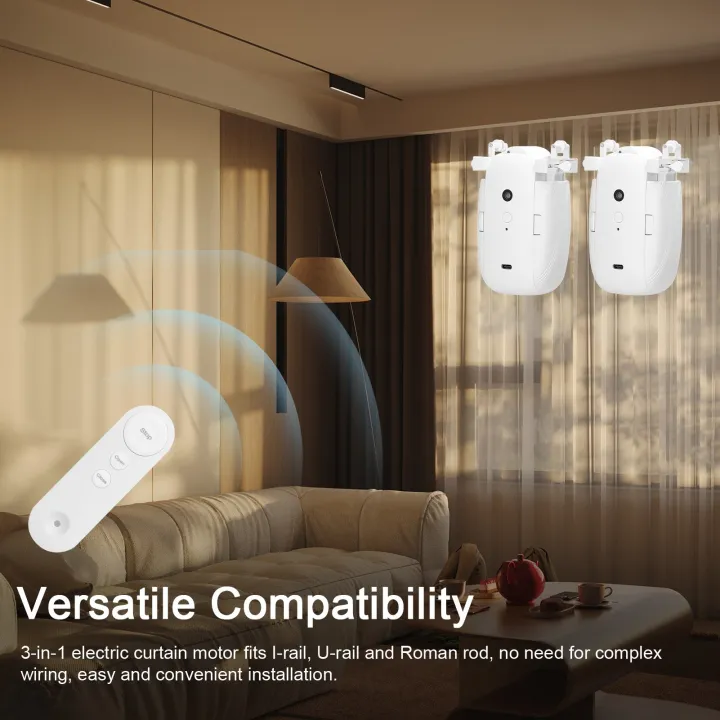 2pcs%203%20in1%20Intelligent%20Curtain%20Motor%20Home%20Electric%20Curtain%20Opener%20No%20Wiring%20with%20Remote%20Controller%20for%20I-Rail/U-Rail/Roman%20Rod-02%20-%20Image%203