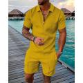 Men's Polo Suit Fashion Men Sets Mesh Printed Streetwear V-neck Short Sleeve POLO Shirt Shorts Two Pieces Men Casual Suit.