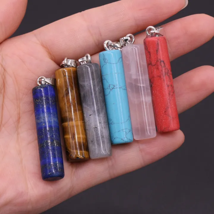 Natural Stone Pendant For Jewelry Making Rainbow Cylindrical Semi-precious DIY Necklace Handiwork Sewing Craft Accessory