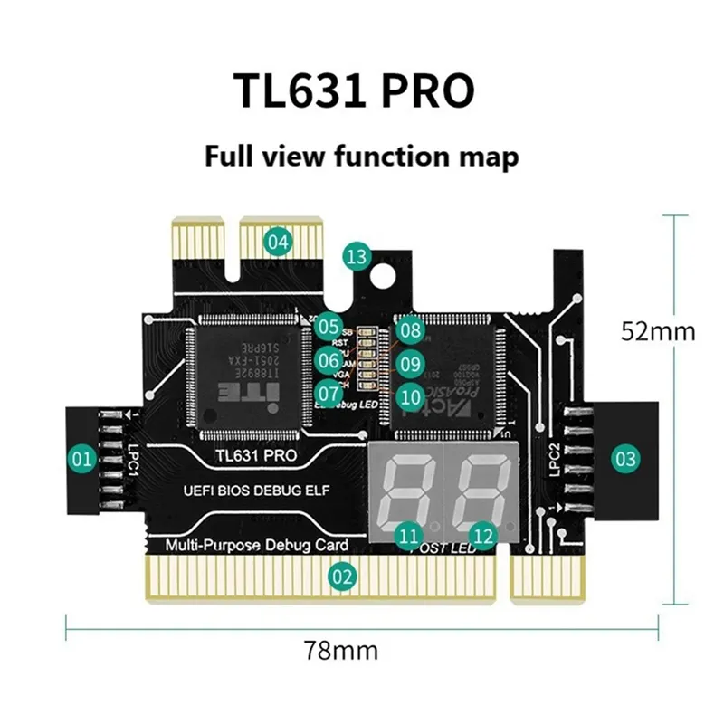 TL631 Pro Diagnostic Card+Expansion Card PCI PCI-E Mini PCI-E Motherboard  Multifunction