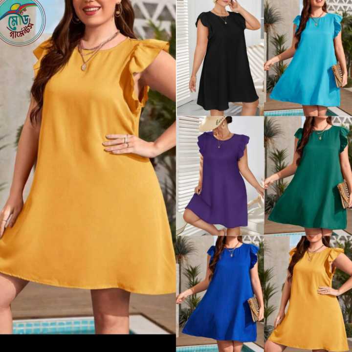Stylish Plus Size Ruffle Sleeve Tunic – Plain Pattern, Flattering Fit for Casual Looks