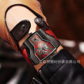 Foreign Trade Business Large Dial Men's Watch Personalized Double Time Zone Belt Digital Quartz Watch Three-Eye Six-Pin Wristwatch. 