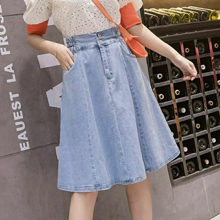 Spring%20Denim%20Skirt%20Women%20plus%20Size%20High%20Waist%20Anti-ExposureaElastic%20Waist%20Mid-Length%20Pleated%20Skirt%20FatMMOutfit%20-%20Image%208